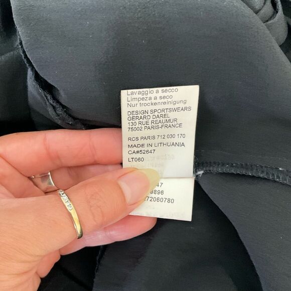 NEW Gerard Darel Black 100% Silk Victorian Ruffle Neck Cocktail Midi Dress 6 - Picture 10 of 15